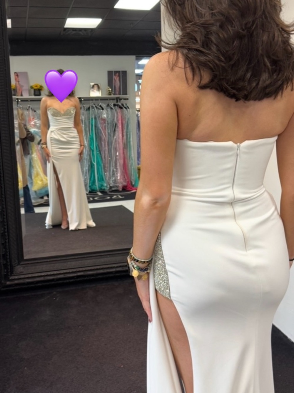 Jovani Strapless White Evening Gown with Sequin Hip Detail